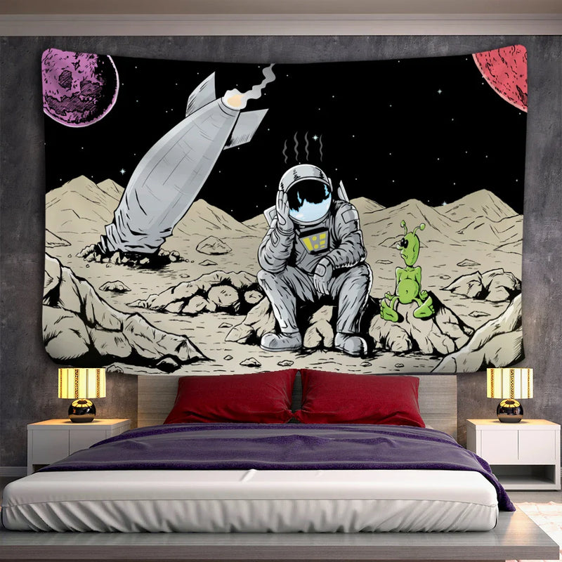 Afralia™ Astronaut Alien Tapestry Wall Hanging Kawaii Universe Mystic Home Decor