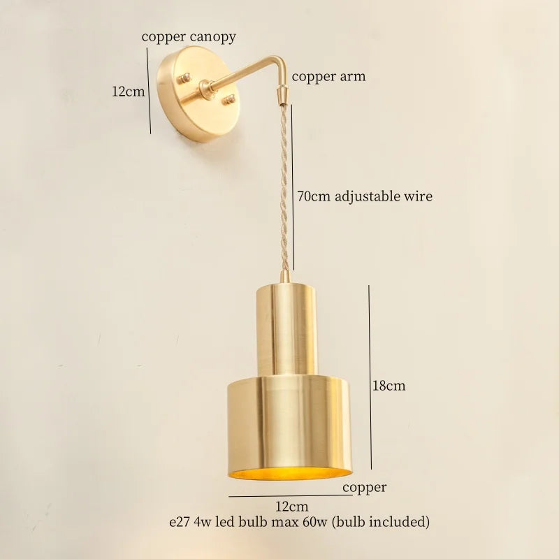 Afralia™ Nordic Copper LED Wall Lamp Pull Chain Switch Wandlamp