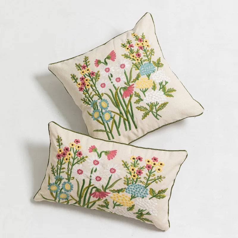 Afralia™ Daisy Floral Embroidery Pillow Cover Yellow Blue 45x45cm/30x50cm