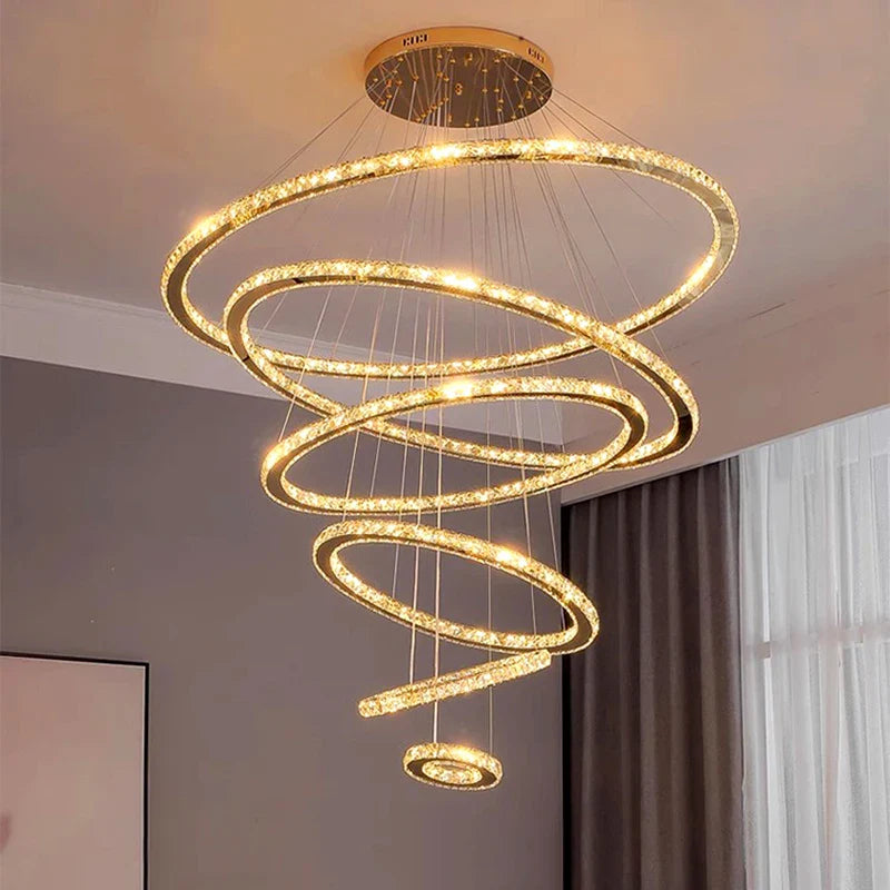 Afralia™ Crystal Stair Chandelier: Modern Indoor LED Ceiling Hanging Light