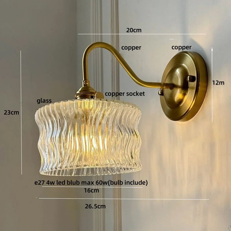 Afralia™ Clear Glass Wall Sconce LED Lights Modern Nordic Copper Bedside Lamp