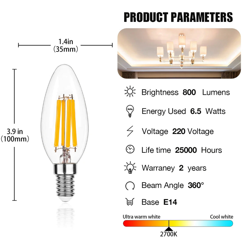 Afralia™ 6.5W Candle Flame Effect LED Bulb - High Lumens, Dimmable Edison Filament Light