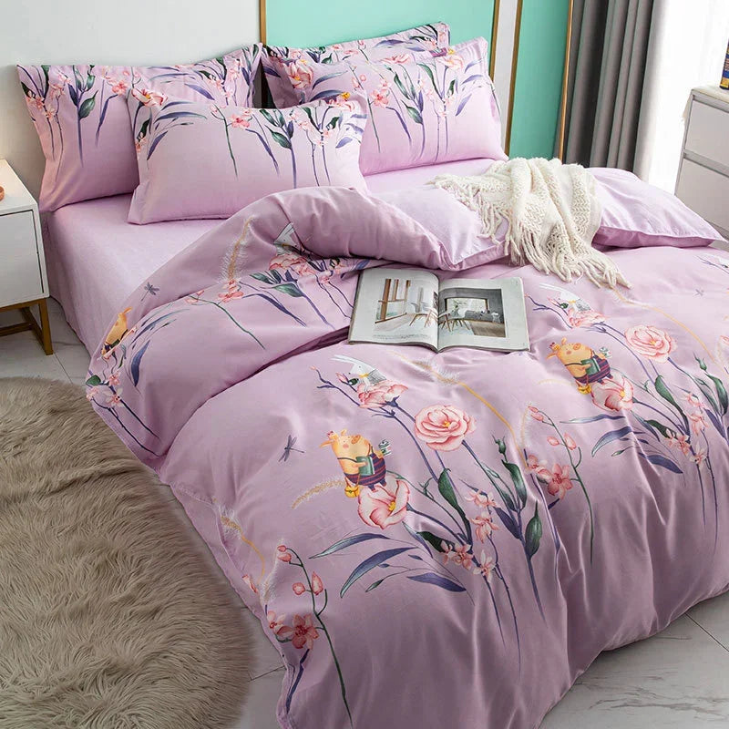 Afralia™ Pink Twin Size Flower Thickening Bedding Set