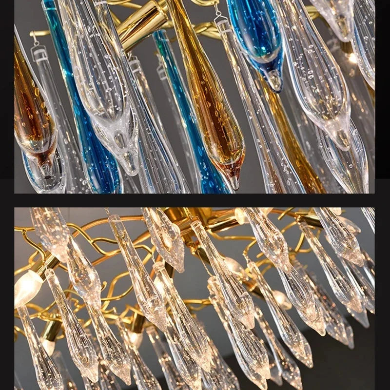 Afralia™ Crystal Water Drop LED Chandeliers: Modern Luxury Branch Design for Living & Dining Rooms