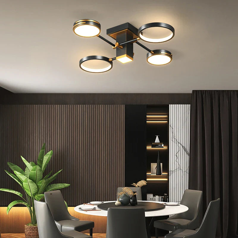 Afralia™ Modern Gold Black Chandelier Ceiling Lamp for Home LED Lighting Fixtures