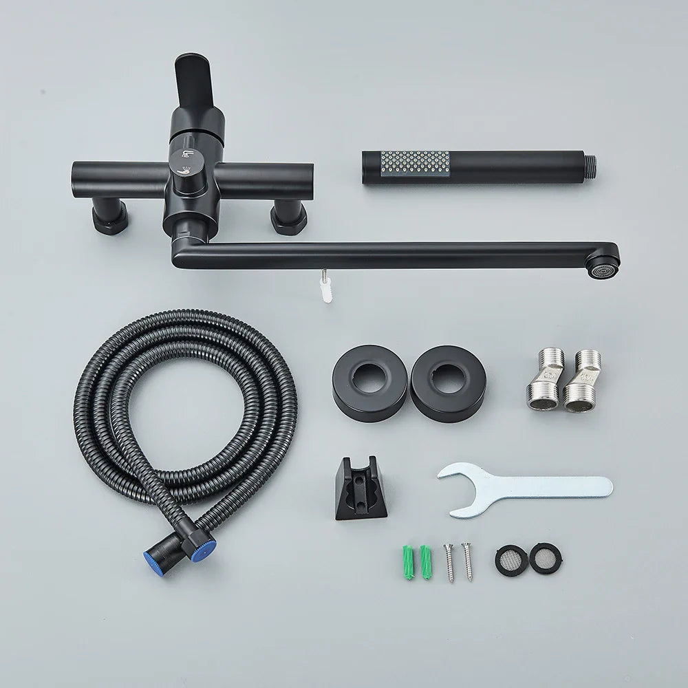 Afralia™ Matte Black Tub Shower Faucet with Swivel Spout Wall Mount Bath Mixer