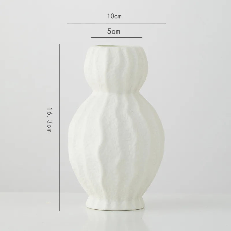 Afralia™ White Ceramic Irregular Fold Calabash Vase - Room Decoration Floral Arrangement Pot