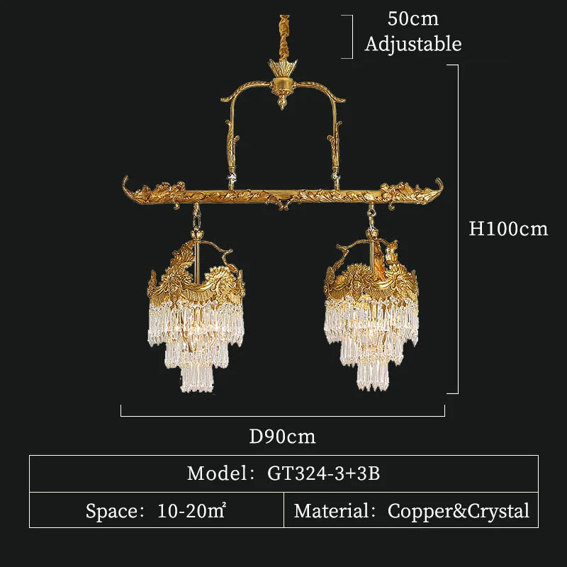 Afralia™ Luxury Brass Chandelier with Crystals for Restaurant, Bedroom, and Foyer