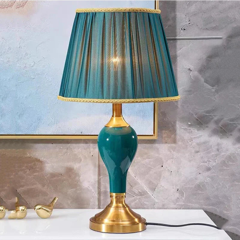Afralia™ Green Ceramic Table Lamp with European Cloth Cover for Modern Living Room and Bedroom
