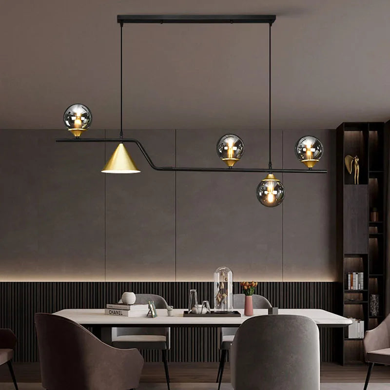 Nordic Gray Glass Chandelier by Afralia™ - Gold Black Metal Hanging Light E14 Bulb Opt.