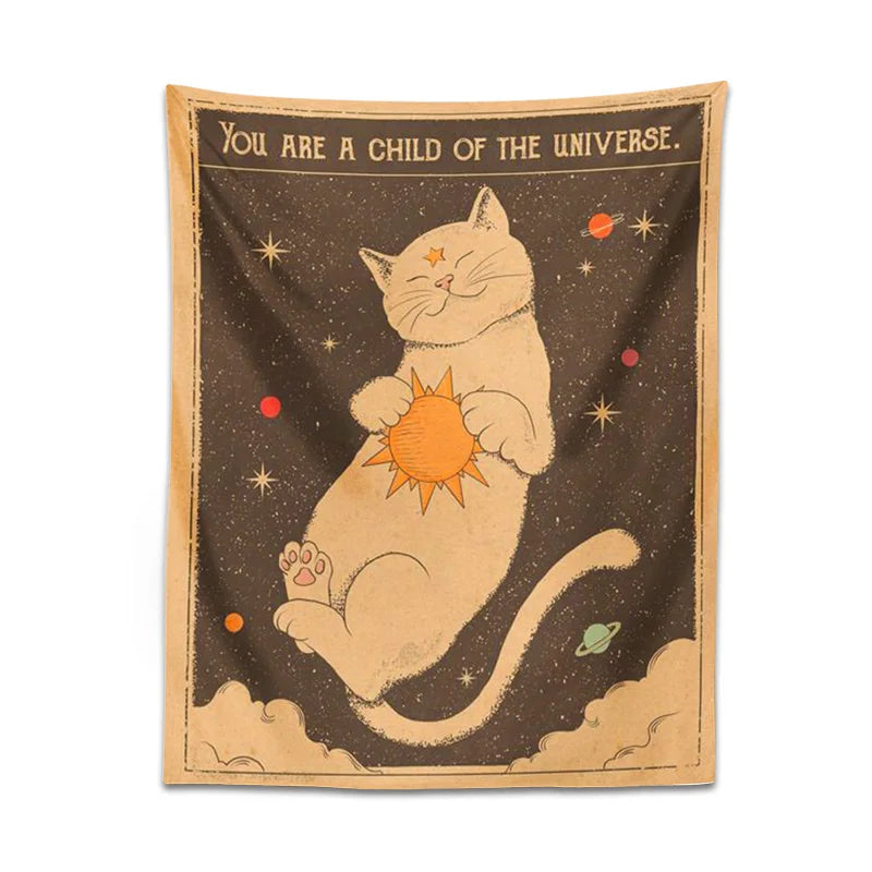 Afralia™ Sun Moon Tarot Cat Tapestry Wall Hanging for Boho Hippie Home Decor