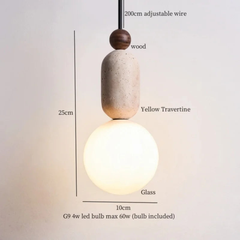 Afralia™ Yellow Travertine Pendant Light | Mid-Century Modern LED Dining Room Hanging Lamp