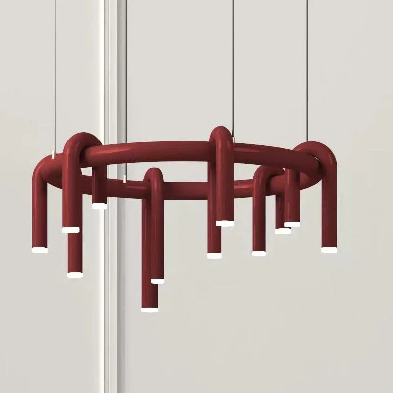 Afralia™ Modern Red LED U-Shaped Chandelier for Living Room, Bedroom, Restaurant