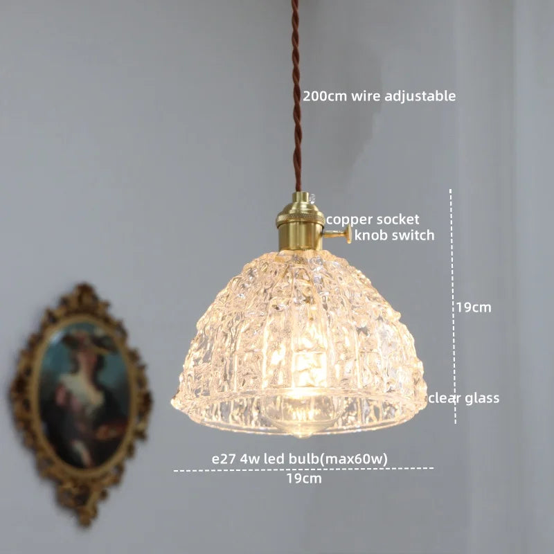 Afralia™ Copper Glass Chandelier LED Pendant Lights for Dining Room Bedroom Bar