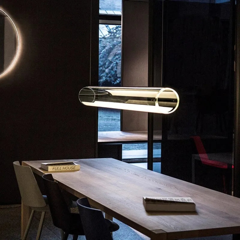 Afralia™ Clear Glass Cylinder Chandelier | Modern Indoor Suspension Light