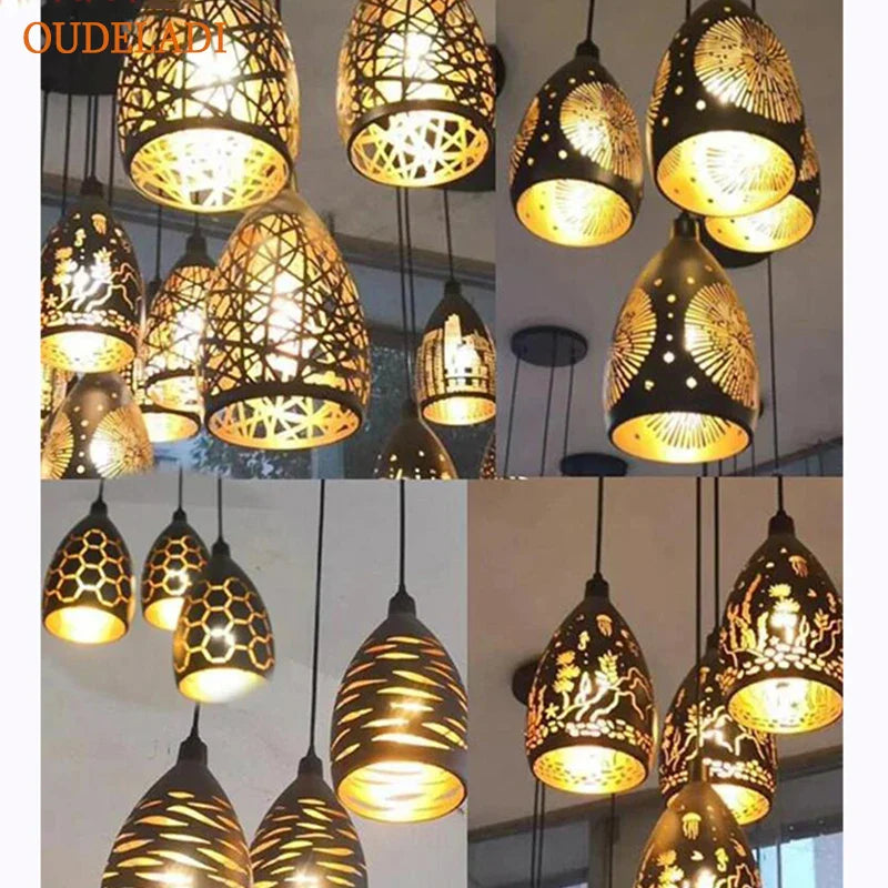Afralia™ LED Iron Cage Pendant Light - Modern Metal Fixture for Living Room and Restaurant