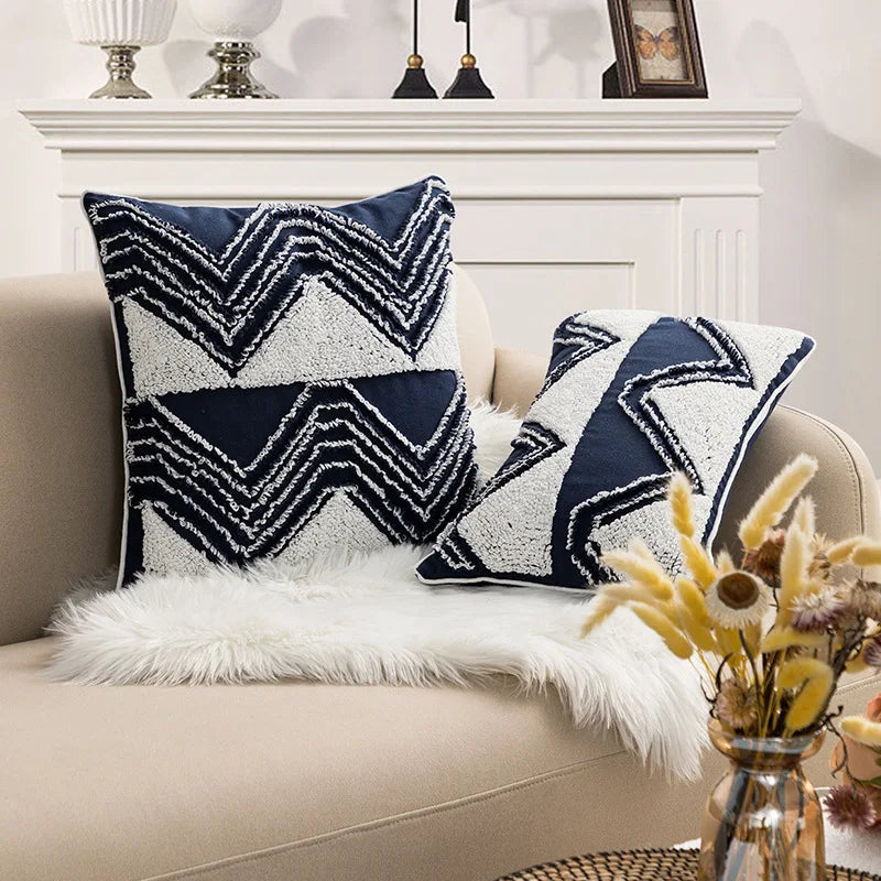 Afralia™ Geometric Embroidered Cushion Cover with Tufted Tassels for Sofa and Bedroom