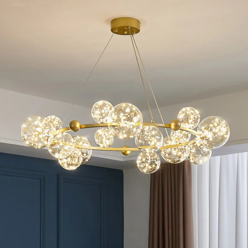 Afralia™ Nordic Glass Ball LED Ceiling Chandelier for Home Decor - Dimmable Pendant Lighting