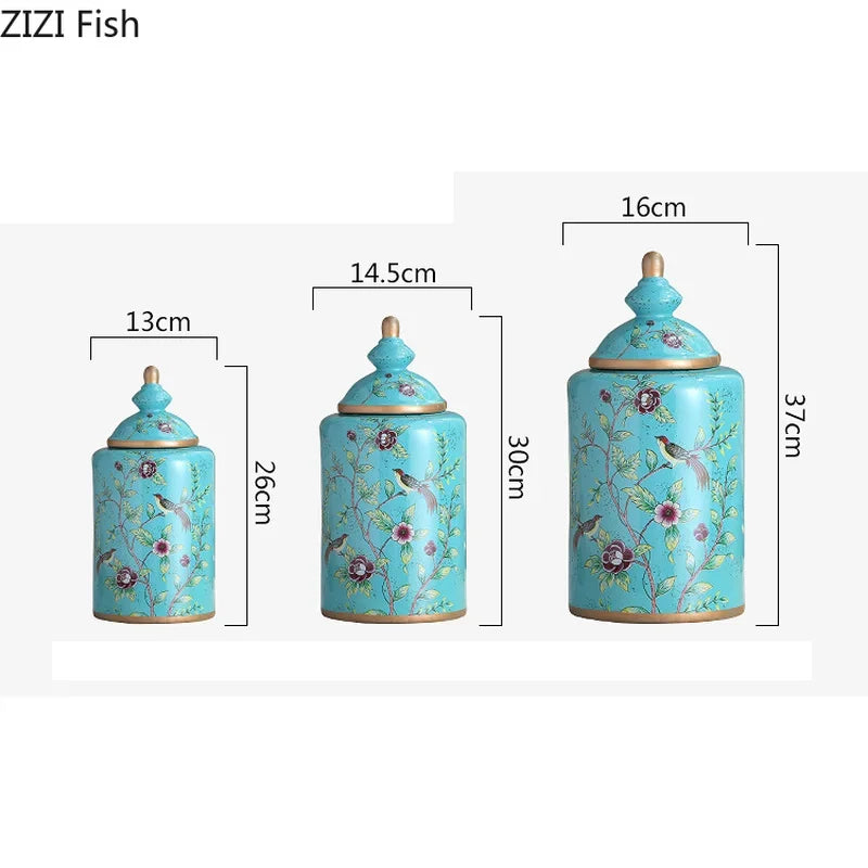 Afralia™ European Flower Bird Ceramic Storage Jar Vase Decoration Tea Coffee Beans Candy Home Decor