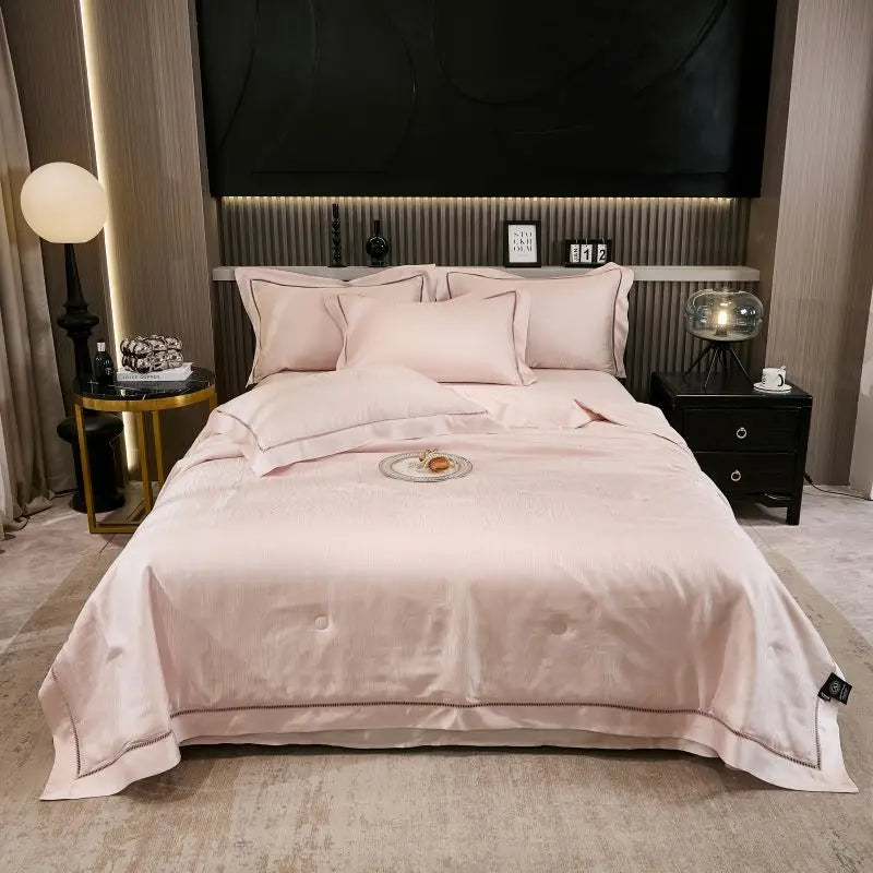 Afralia™ Eucalyptus Fiber Jacquard Summer Quilt Set with Soft Silky Comforter, Sheet, Pillowcases