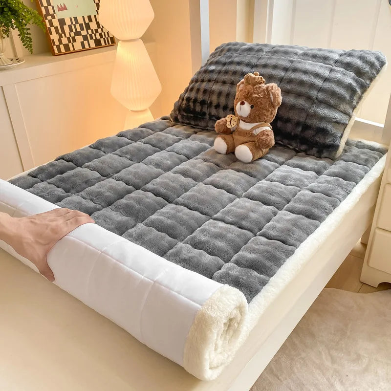 Afralia™ Faux Rabbit Plush Mattress Thick Warm Solid Milk Velvet Winter Home Cushion