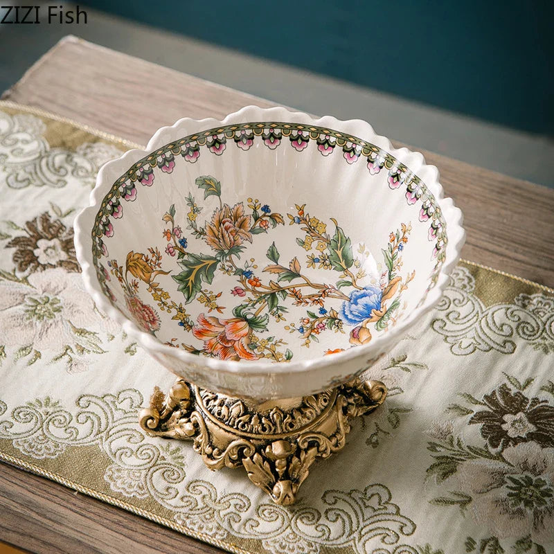 Afralia™ Colorful Flower Pattern Fruit Bowl Tray, High-Footed Dessert Plate for Coffee Table