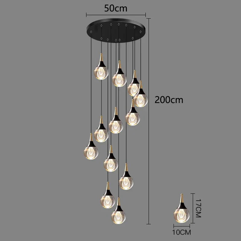 Afralia™ Crystal Chandelier Stair Pendant Lamp Living Room Interior Lighting
