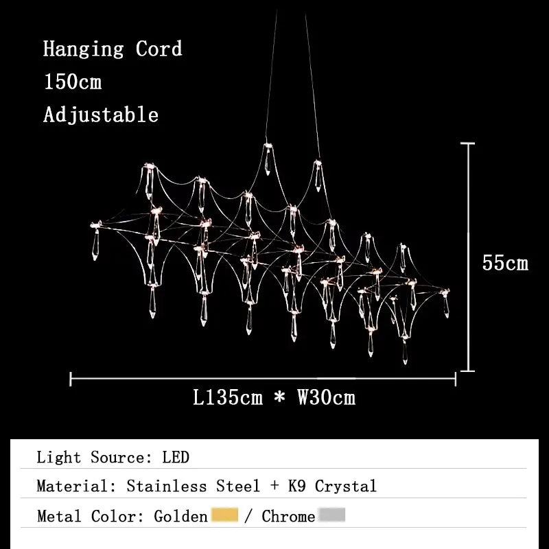 Afralia™ Nordic Art Deco Crystal Chandelier Pendant Light Fixture LED Living Room
