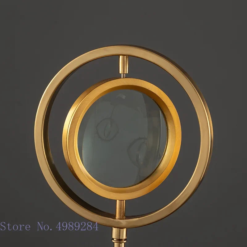 Afralia™ Golden Metal Eyes Magnifying Glass with Crystal Glass Base - Modern Home Decoration