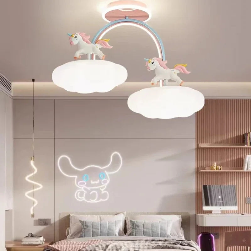 Afralia™ Cloud Unicorn Cartoon Ceiling Light for Children's Room Eye Protection