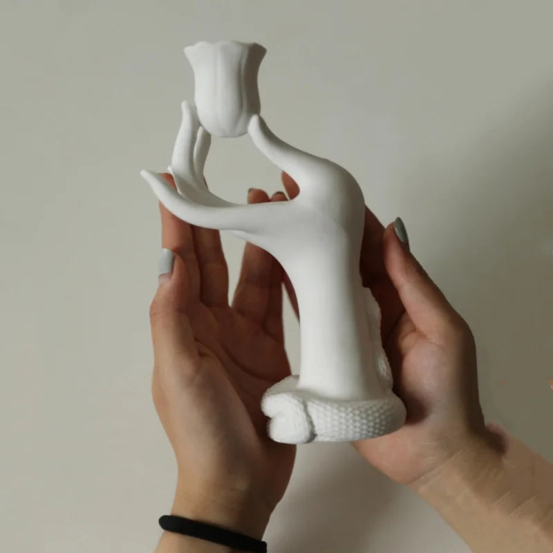 Afralia™ Ceramic Candle Holders Arm Lifting Flowers Hand Candlesticks White Decor