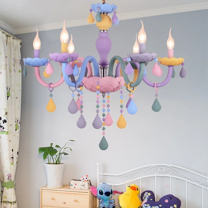 Afralia™ Macaron Color Crystal Chandelier for Children's Room.