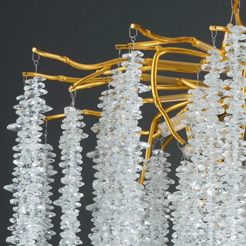 Afralia™ Crystal Tassel Ceiling Chandelier for Luxe Living Room, Hall, and Restaurant Decor