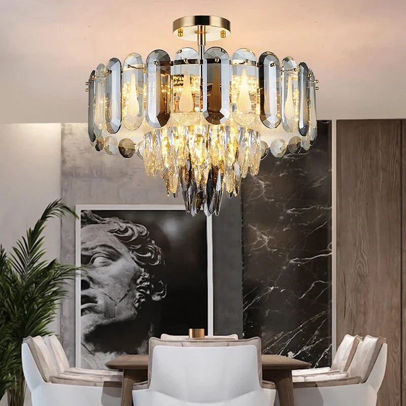 Afralia™ Crystal LED Ceiling Chandelier Modern Living Room Pendant Light