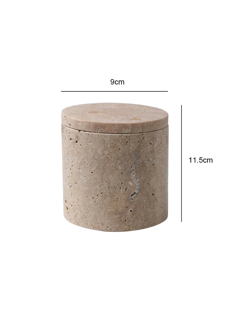 Afralia™ Round Marble Cotton Swab Holder & Spice Jar - Natural Stone Makeup Organiser