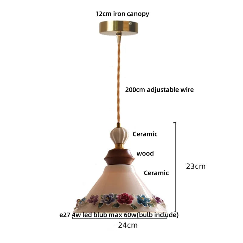 Afralia™ LED Rose Flower Pendant Lamp Ceramic Wood Nordic Modern Hanging Light