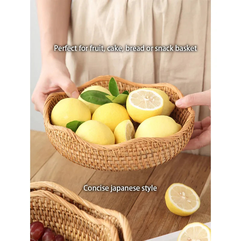 Afralia™ Rattan Storage Basket Tray for Food, Fruits, Snacks & Sundries