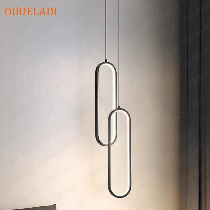 Afralia™ Minimalist LED Pendant Light for Bedroom, Restaurant, Living Room - Gold/Black Ring Hanging Lamp