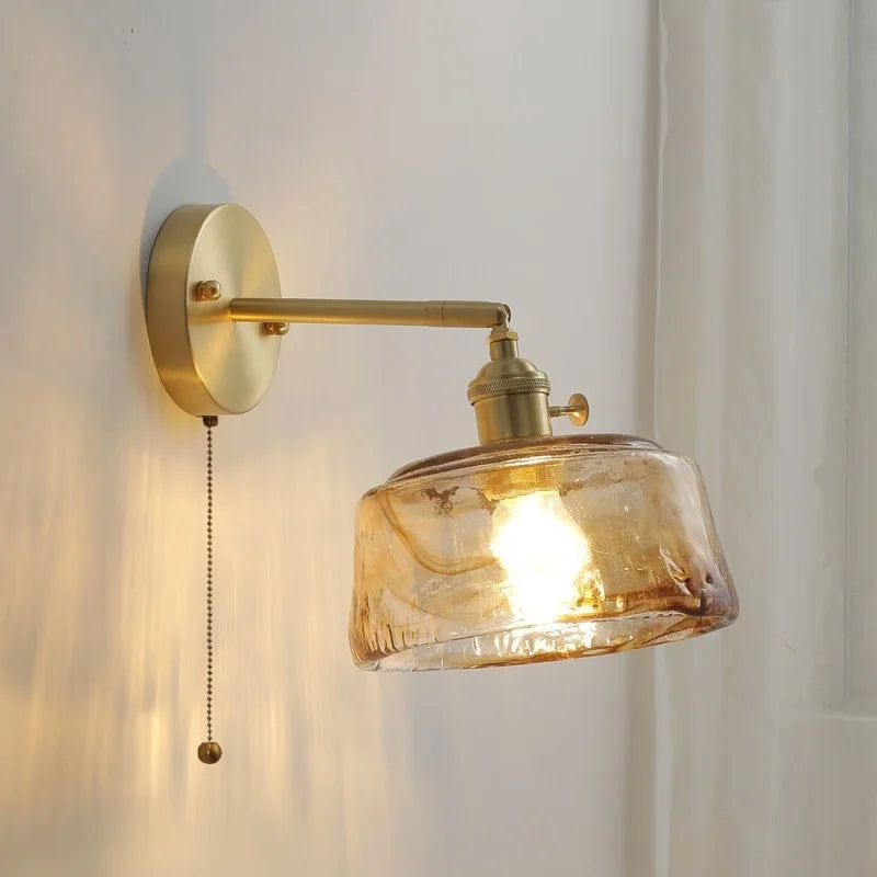 Afralia™ Glass Copper LED Wall Lamp Sconce for Corridor Bedroom Living Room