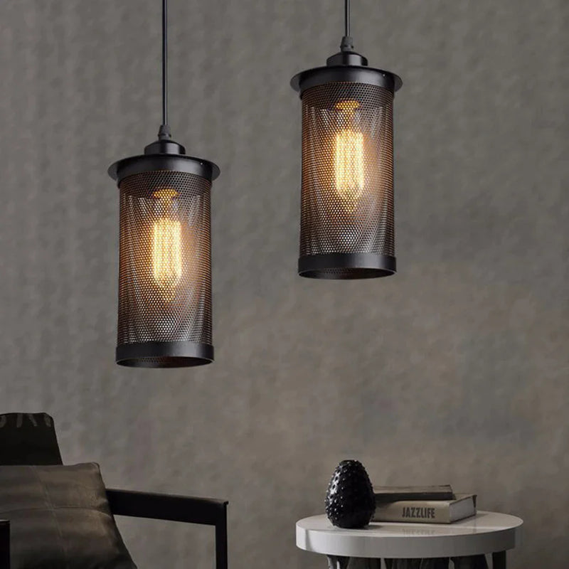 Afralia™ Industrial Nordic Black Iron Cage Pendant Light Loft Hanging Lamp