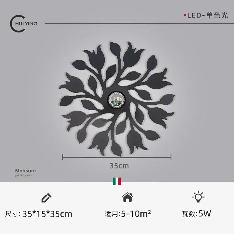 Afralia™ Nordic Iron Black Flower LED Wall Sconce for Bedroom and Home Decor