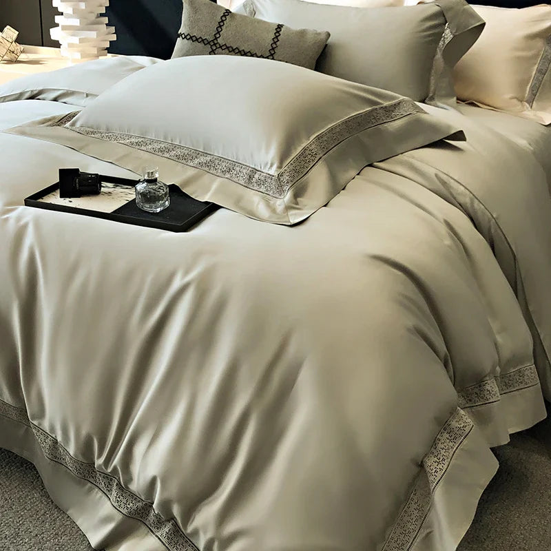 Afralia™ Silky 1500TC Egyptian Cotton Bedding Set with Wide Edge & Pillowcases