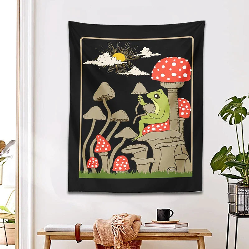 Afralia™ Cute Frog Tapestry Wall Hanging for Retro Aesthetic Bedroom Decor