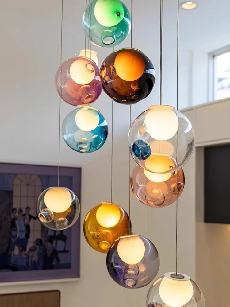 Afralia™ Glaze Glass Pendant Lights 16PCS LED Dimmable Hanging Lamp Vintage Sputnik