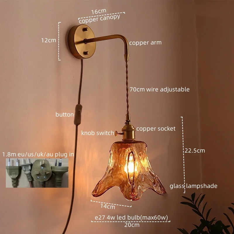 Afralia™ Amber Glass LED Wall Lamps for Living Room and Bathroom Mirror Lighting