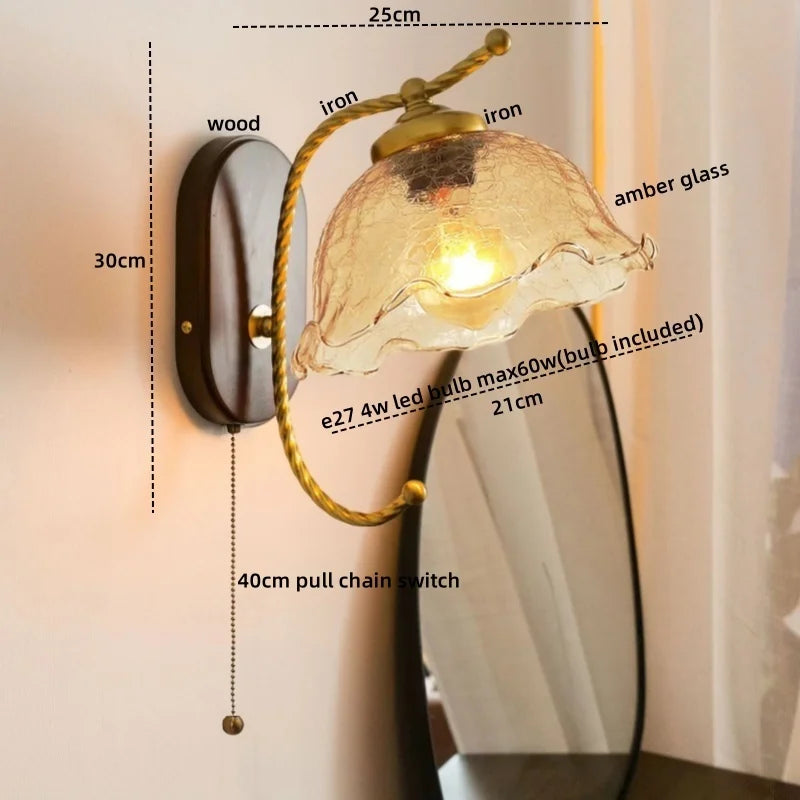 Afralia™ Iron Glass LED Wall Lights Modern Bedside Lamp 4w Bulb for Bathroom Bedroom Living Room