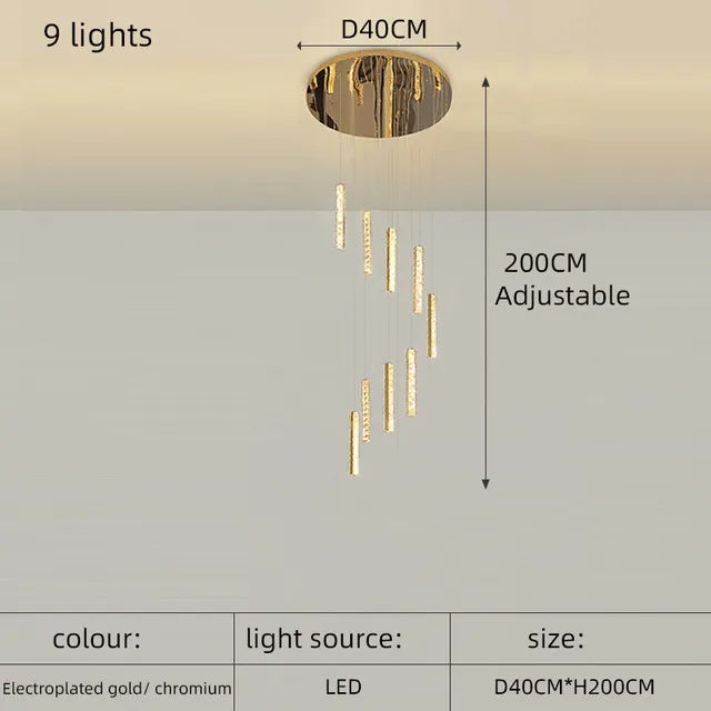 Afralia™ Crystal Spiral Chandelier - Silver/Gold Luxury Lighting for Living Room, Kitchen, & Restaurant