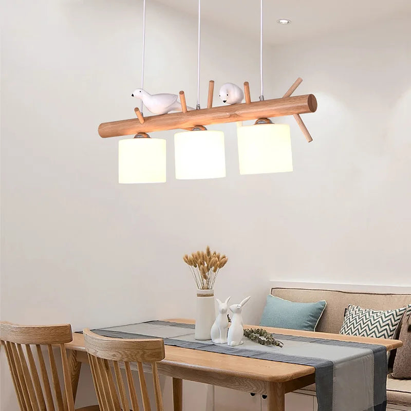 Afralia™ Nordic Wood LED Pendant Chandelier for Dining Room, Bedroom & Living Room