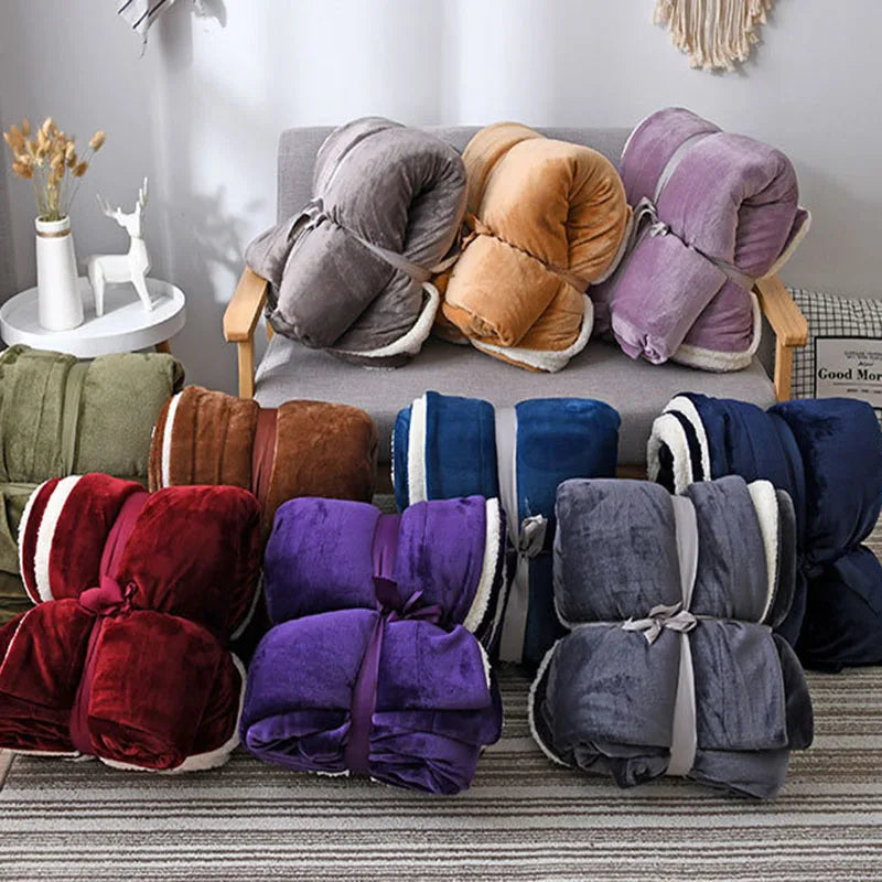 Afralia™ Flannel & Lamb Wool Blanket: Super Soft Cozy Quilt for Home Office Sofa