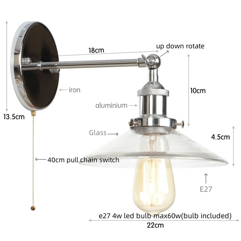 Afralia™ Vintage Industrial LED Wall Sconce with Clear Glass, Artistic Light Fixture